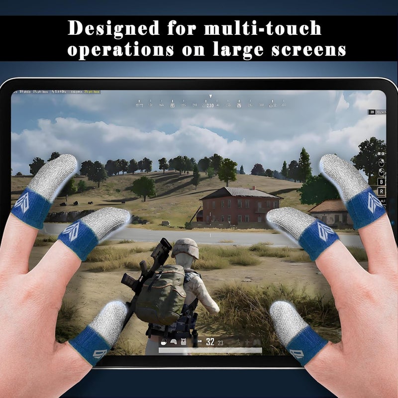 LAYASIMON 6PCS Gaming Finger Sleeves. 0.29MM Silver Fiber, Anti Sweat, Extremely Thin,Breathable Touchscreen dedales Gamer Finger Cover Thumb Sleeve Fit Phone Game Tablet Devices. (Blue) - Image 5